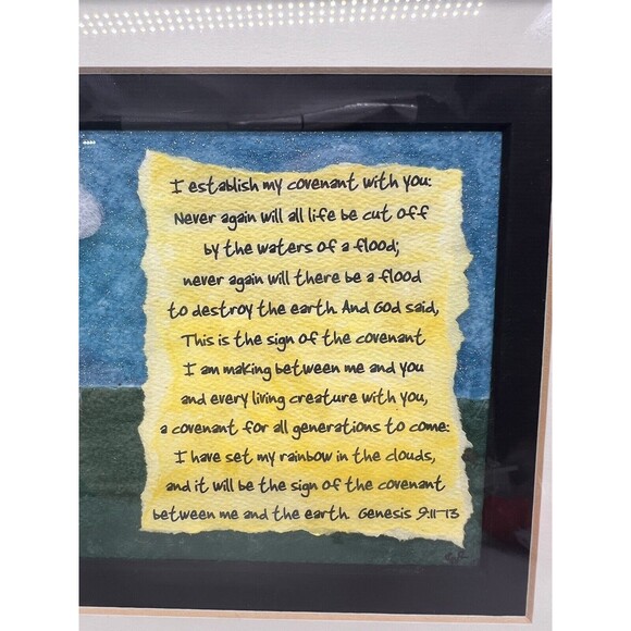 Genesis: 9 11-13 Scripture Thread Rainbow Framed Hanging Art Gods Promise Flood - Picture 2 of 11